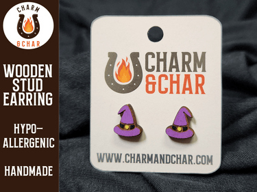 Witch Hat Wood Stud Earrings - Halloween Fashion Earring - Stud Earring - Charm and Char